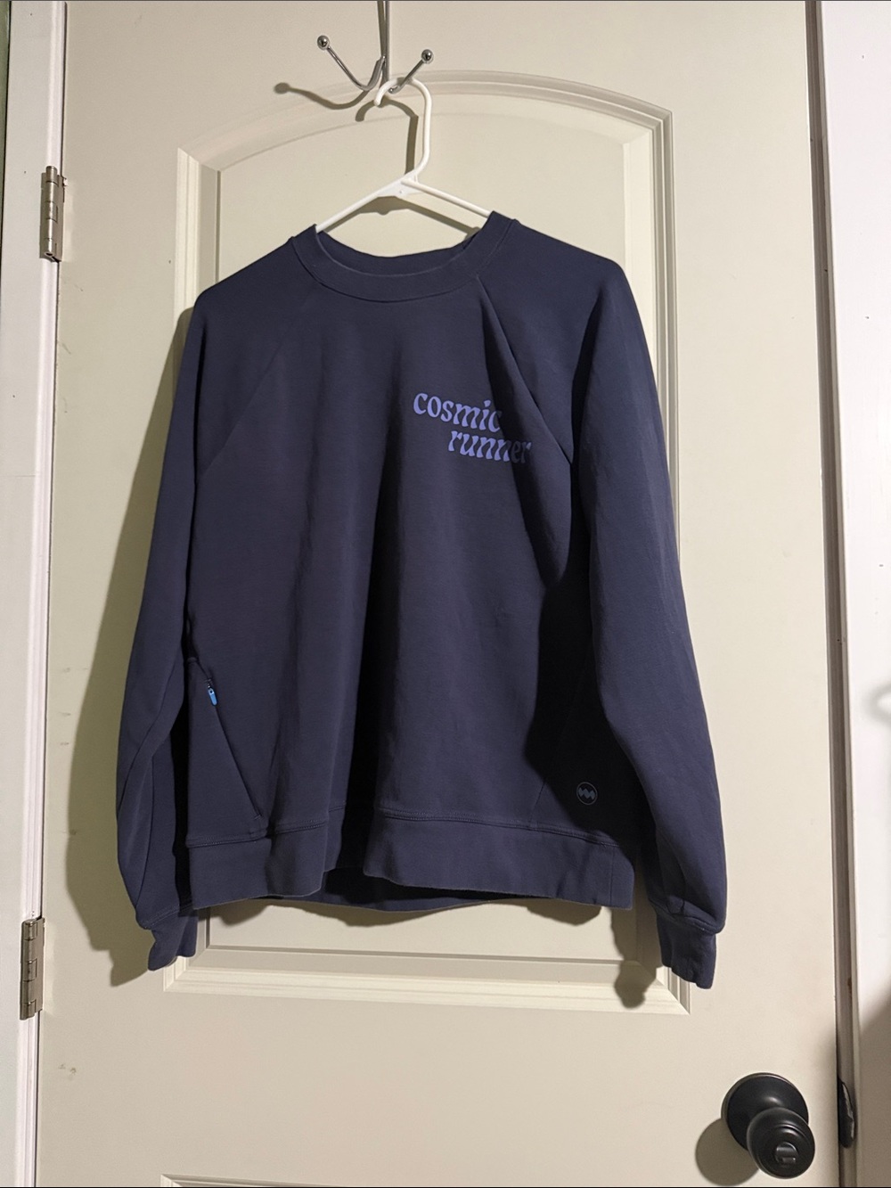 Janji Navy Crewneck Sweatshirt with Light Blue 'Cosmic Runner' Print